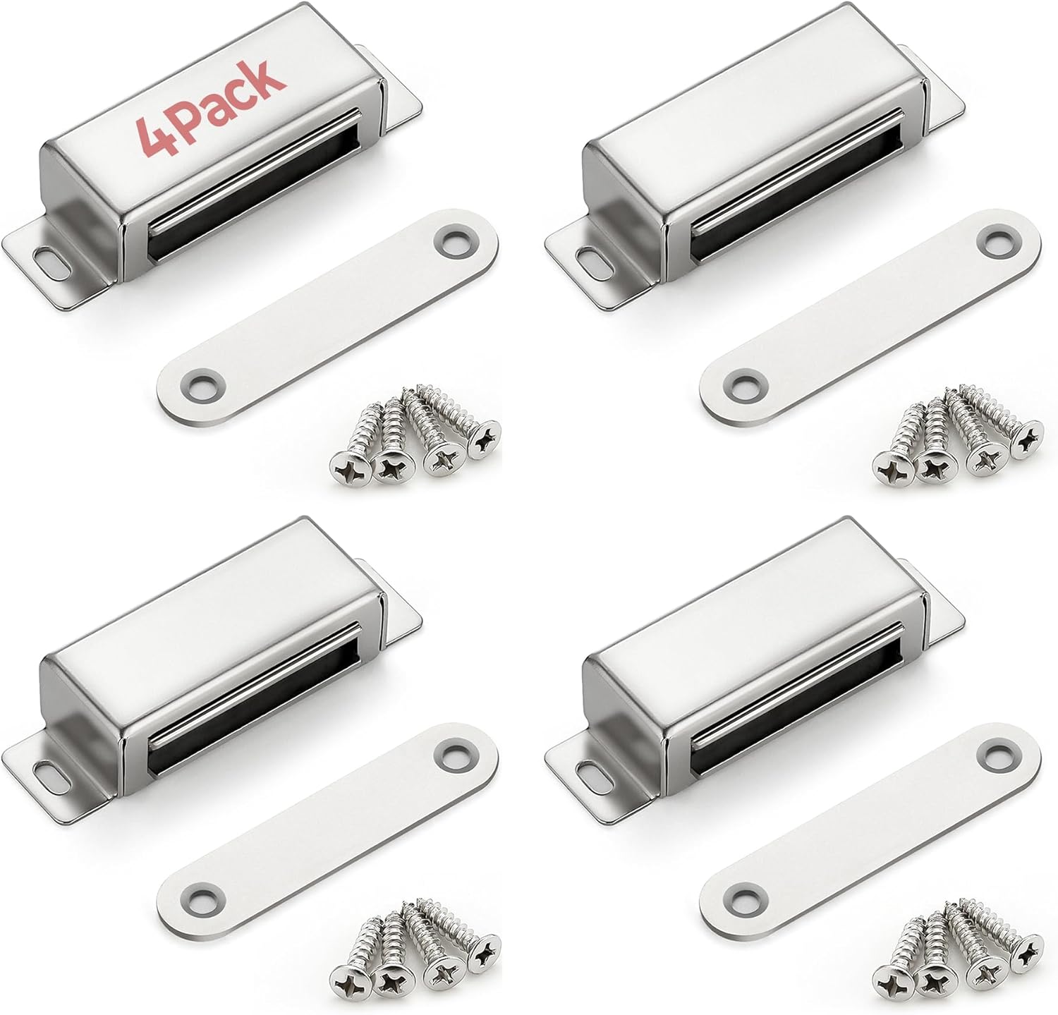 Ravinte 60lbs Heavy Duty Cabinet Door Magnets - Strong Magnetic Catches for Closets, Cupboards, Wardrobes, 4-Pack Silver