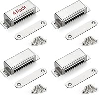 Ravinte 60lbs Heavy Duty Cabinet Door Magnets - Strong Magnetic Catches for Closets, Cupboards, Wardrobes, 4-Pack Silver