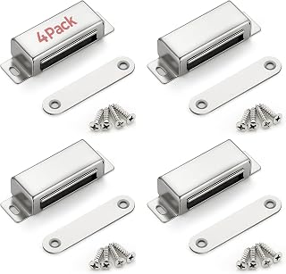 Ravinte 60lbs Heavy Duty Cabinet Door Magnets - Strong Magnetic Catches for Closets, Cupboards, Wardrobes, 4-Pack Silver