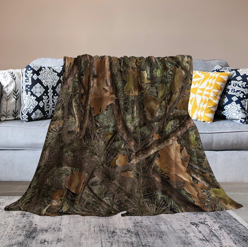 Forest Camouflage Flannel Blankets, Forest Camo Conifer Oak Branches Leaves Mossy Hunting Lodge Camp Cabin Theme Throw Bed Blanket for Sofa Chair Bed 30"x40" - Image 6