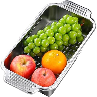 Over Sink Strainer Basket, Teleskopisk filtreringsfärg verktygssats, för köksredskap för pasta, expanderbart dräneringssystem, hemlägenhet restaurang bänkssink