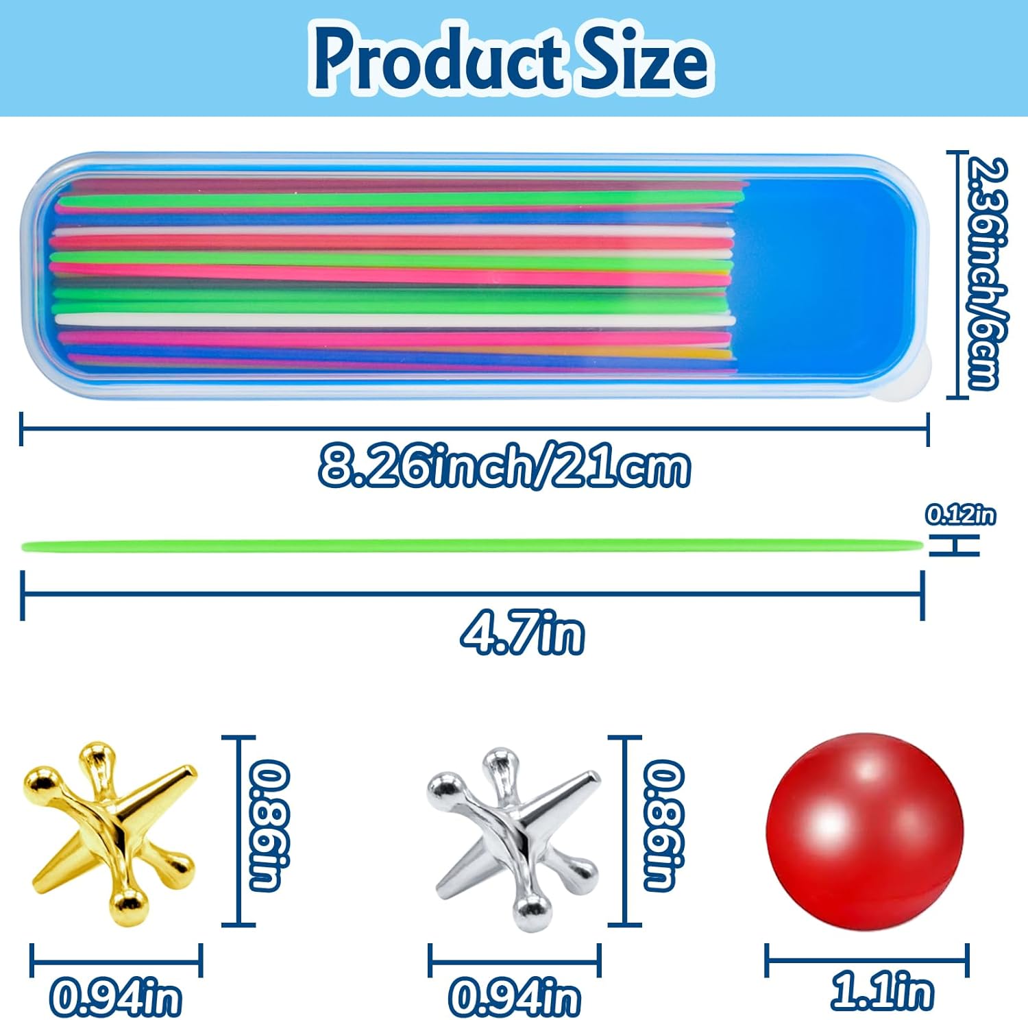 ZeeDix 90 Pcs Pick Up Sticks with 3 Sets Retro Metal Jacks Kit- Include 3 Pcs Red Rubber Balls and 30 Pcs Gold and Silver Metal Jacks, Classic Fun Game Gift of Jacks for Family