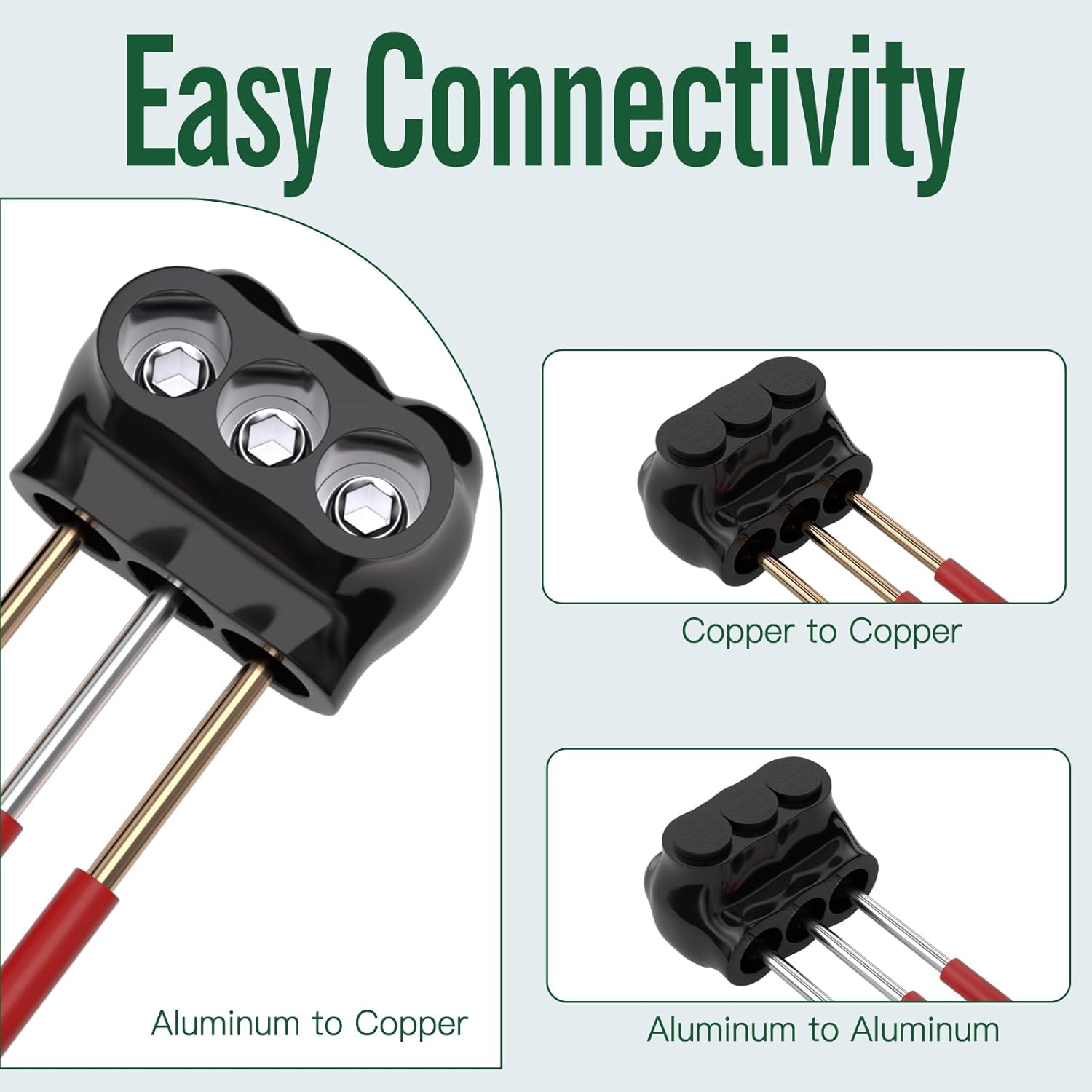 5PCS 3 Port Single-Sided Entry Insulated Multi Tap Connector 2/0-6 AWG, Electrical Splice Connector, Black Vinyl Coated, Dual-Rated for Copper and Aluminum Wires