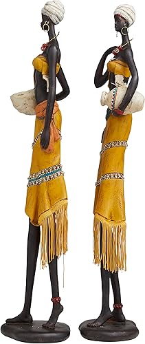 Miniatura 7 de Deco 79 Polystone People - Escultura africana hecha a mano con jarras de agua y detalles de joyas, juego de 2 6 pulgadas de ancho, 24 pulgadas de