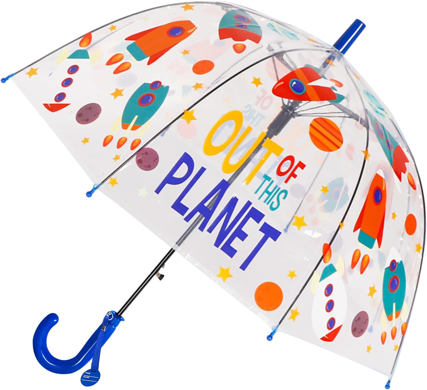 Kids Clear Umbrellas for Rain Dome Bubble Umbrella Windproof for Kids Boys and Girls Rocket-Blue