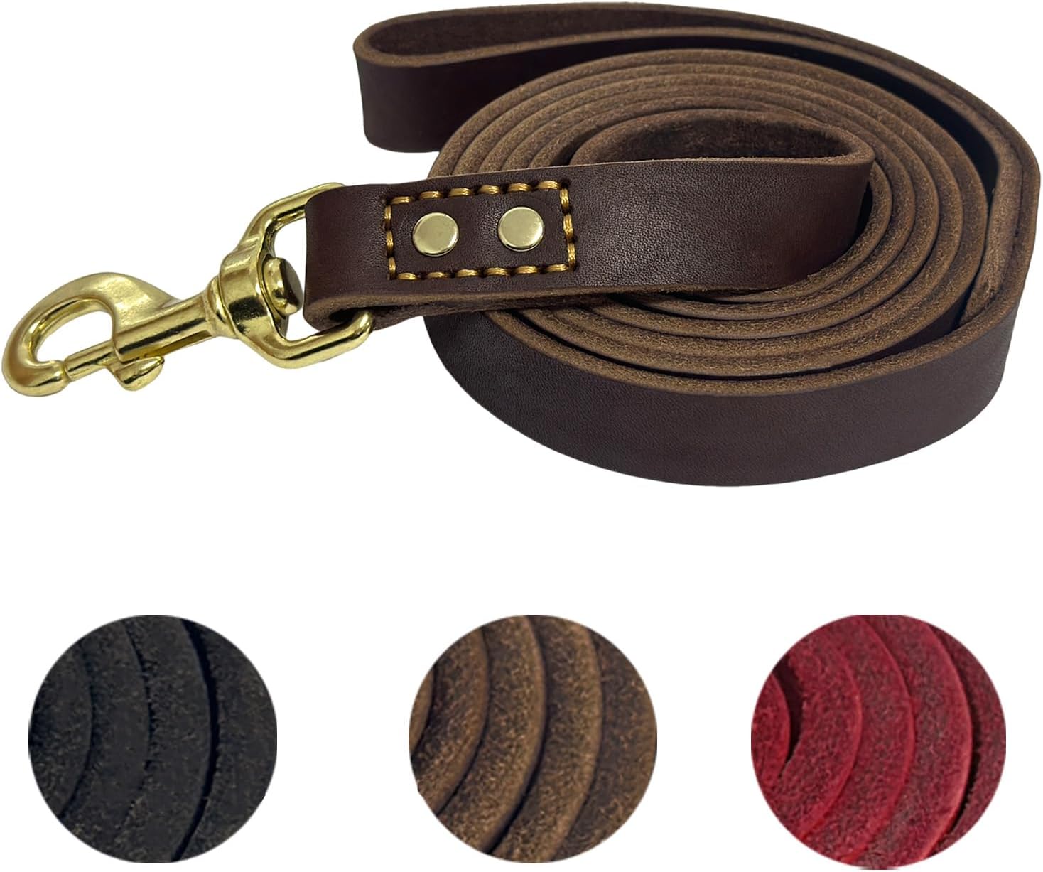 Heavy Duty Leather Dog Leash 6 ft x 1 inch,Strong Double Stitched Genuine Leather Pets Training Leash for Walking,Soft Handle and Durable Lead for Small Medium and Large Dogs Brown