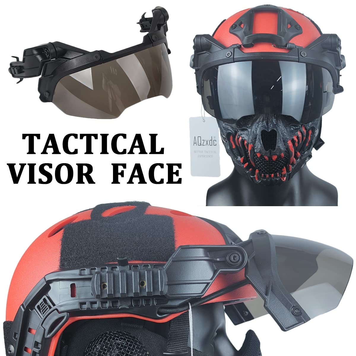 AQzxdc Airsoft Helmet With Goggles And Visor Set - Military Paintball Protection Set Visor 90adjustable For Outdoor Hunting Cqb Shooting Bbs Visor Black