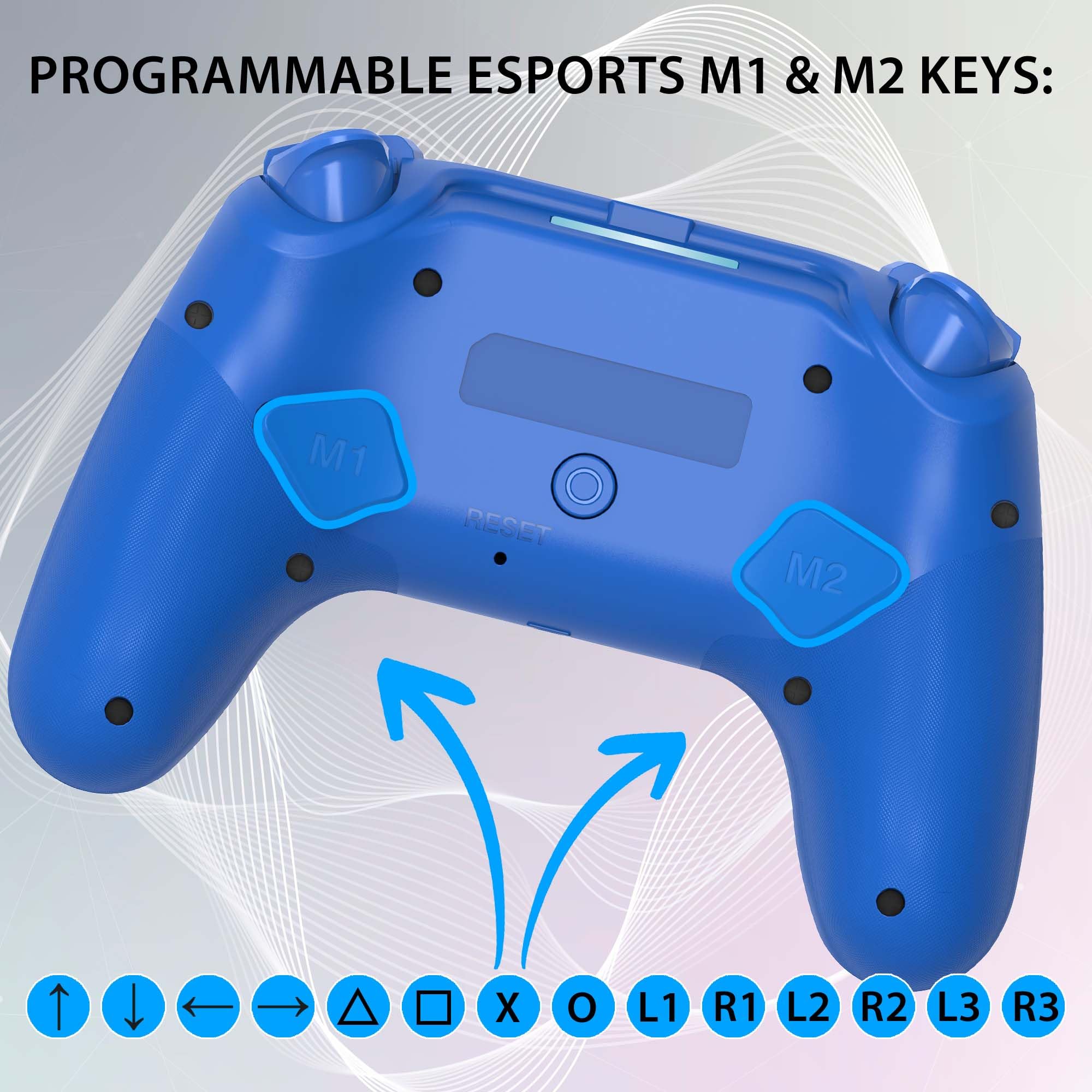 SUBSONIC - Kabellose Controller für PS4 und PC - RGB LED - Blau | Ergonomisch, Programmierbare LEDs, Vibrationsfunktion, Programmierbare Paddles – Kompatibel mit PlayStation 4 und PC