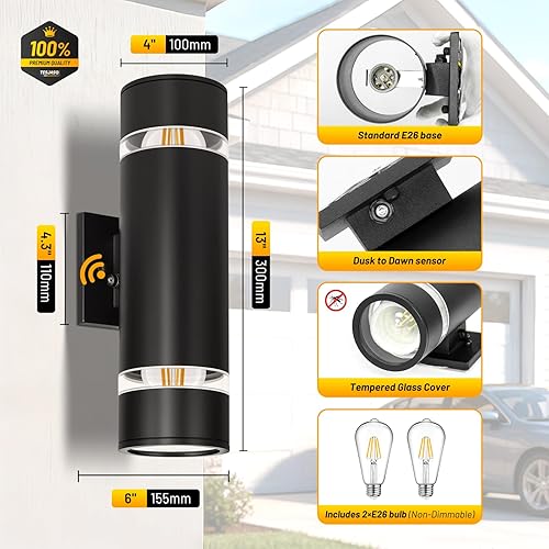 Miniatura 4 de Luces de pared para exteriores del atardecer al amanecer, luces de porche de aluminio para montaje en pared exterior, accesorios de iluminación