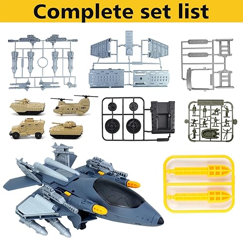 Miniatura 4 de CORPER TOYS Juguetes de transporte de aviones militares con helicóptero, tanque del ejército, juego de vehículos y soldados del ejército de