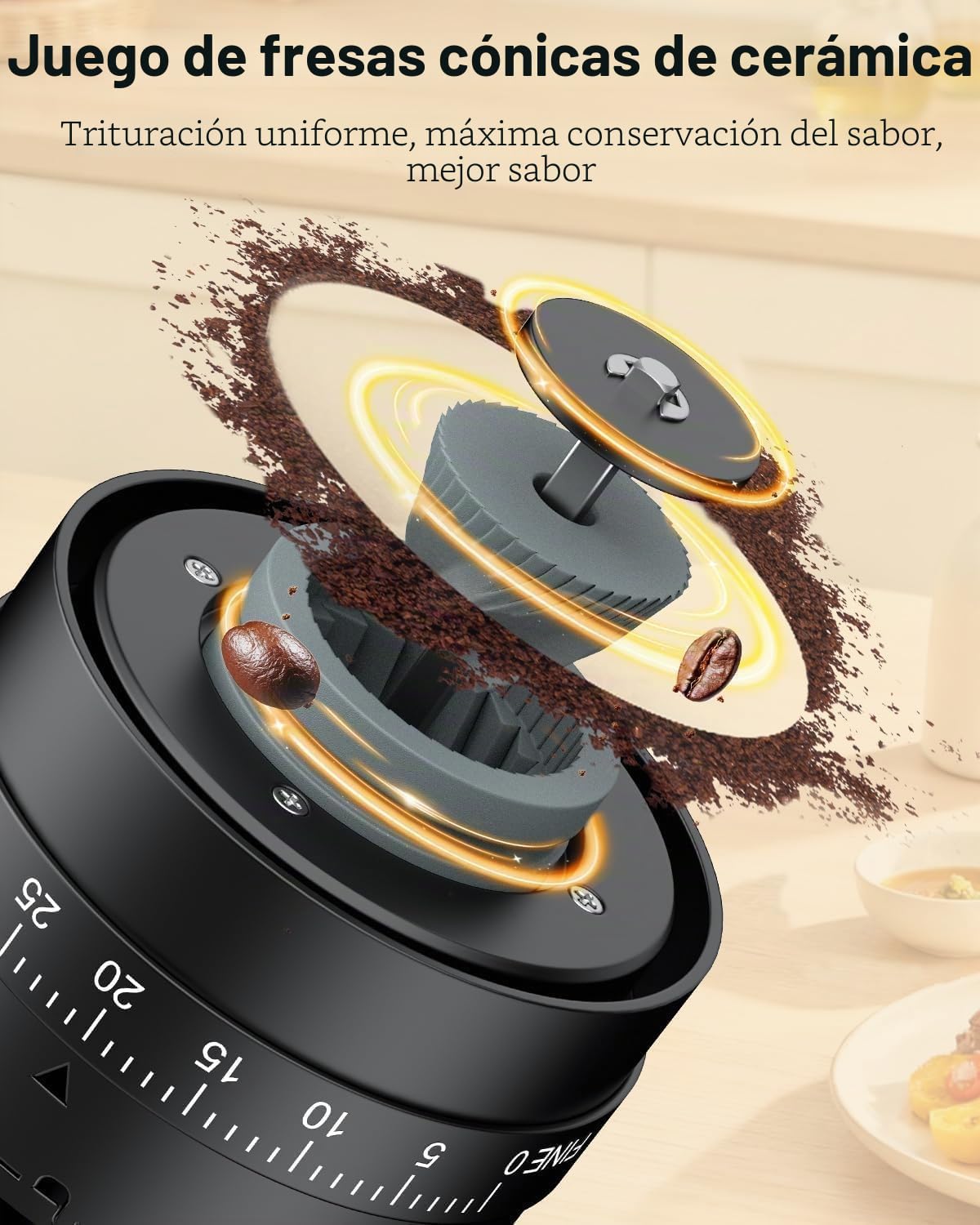 Pawfly Molinillo de granos de café recargable, molinillo de café eléctrico ajustable de 40 engranajes, molinillo de café cónico de cerámica de parada automática con cepillo de limpieza, molinillo de