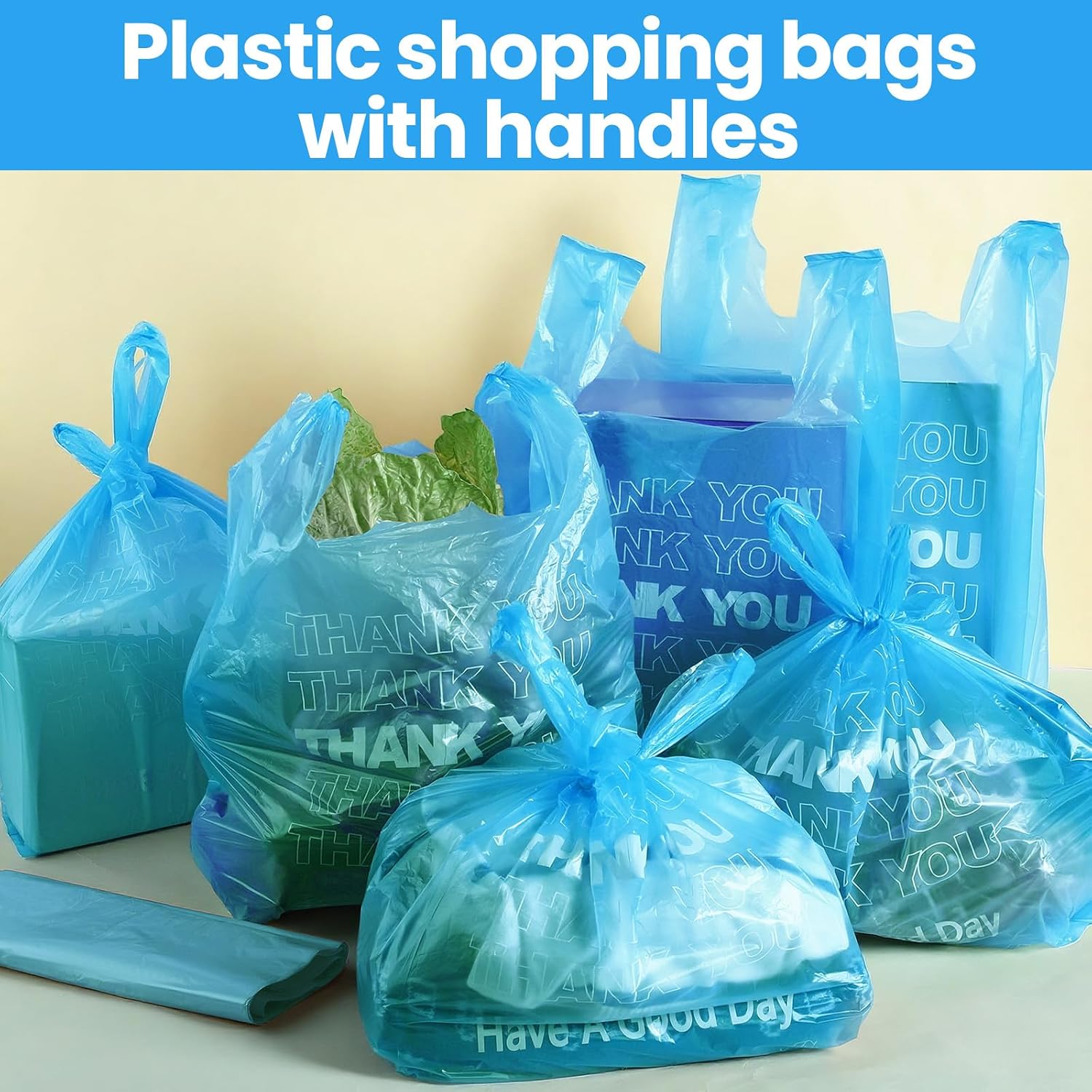 240 Pcs Thank You Plastic Bags Bulk Thank You Shopping Grocery T-shirt Bags with Handles for Small Business, Retails, Take Out, Supermarket, Restaurant, 11 x 6 x 21 Inch, 0.6 Mil (Blue)