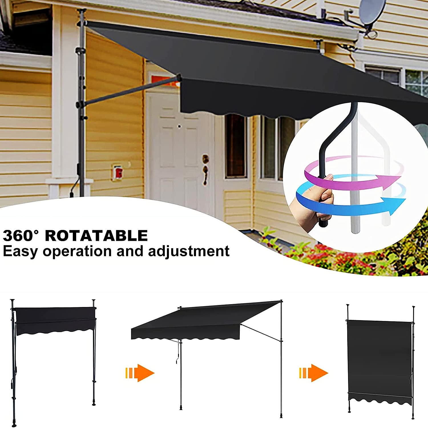 Auvent rétractable Manuel pour extérieur, Pare-Soleil, pergola réglable, auvent extérieur, idéal pour n'importe Quelle fenêtre ou Porte, Rouge, 4 m/13 Pieds