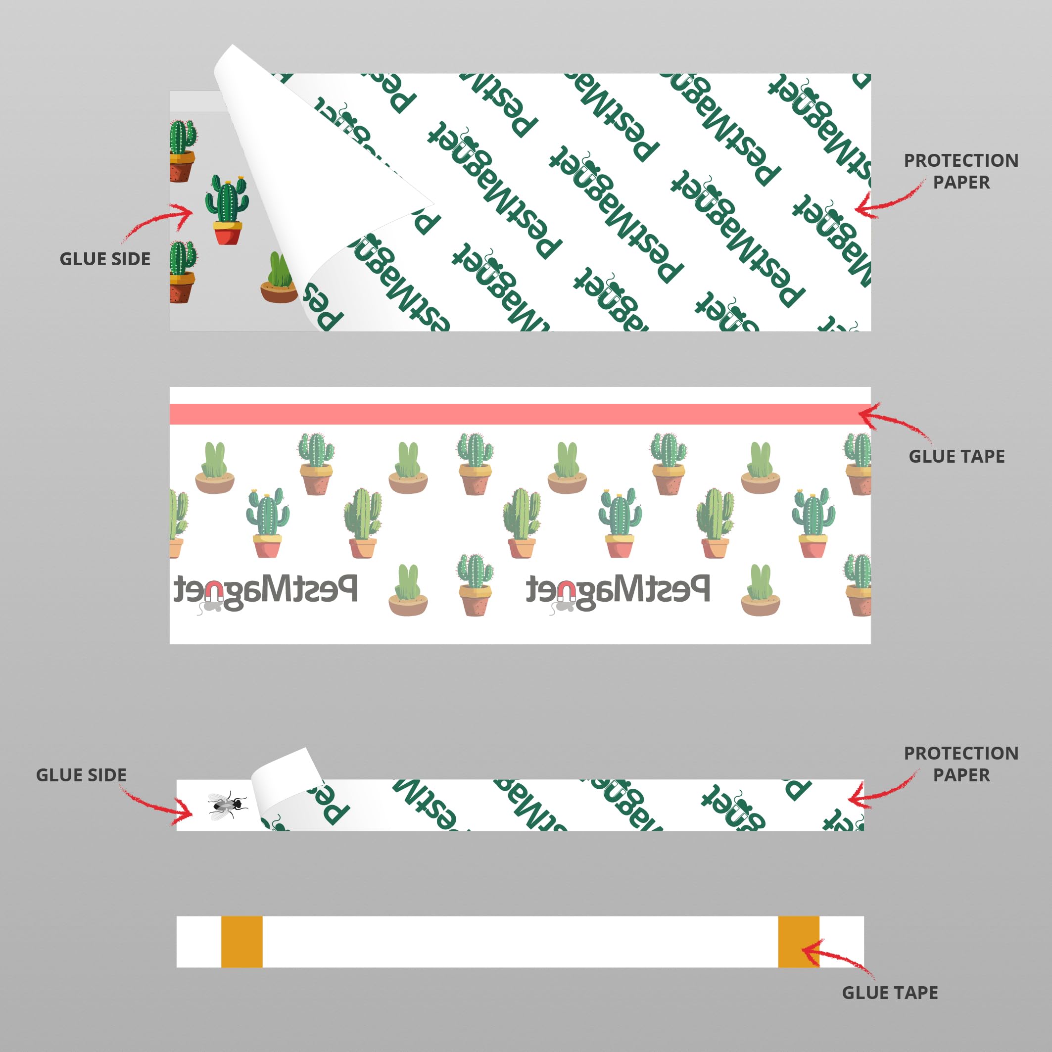 Set di 40 trappole per mosche (20pz + 20gratis) - Trappola per mosche e insetti da finestra, con disegno cactus, usa e getta, per interni, senza pesticidi, inodore e discreta