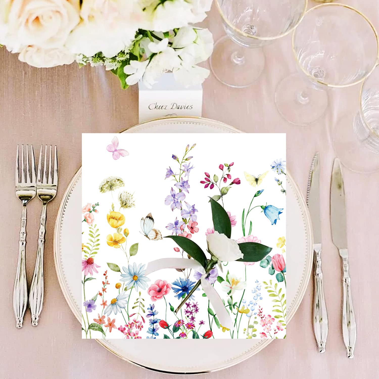 Lot de 200 serviettes en papier colorées pour cocktail, printemps, été, mariage, thé, fête d'anniversaire (200)