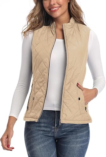 Xeoxarel Womens Quilted Vest with 4 Pockets, Lightweight Puffer Gilet