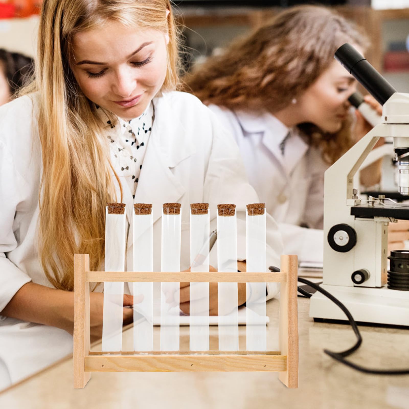 SHINEOFI Tube À Essai Et Support À Essai En Bois 6 Tubes 0.79x5.91 Pouces Porte-Éprouvettes Multifonctionnel Pour Laboratoire École Maison Avec Rack De Stockage