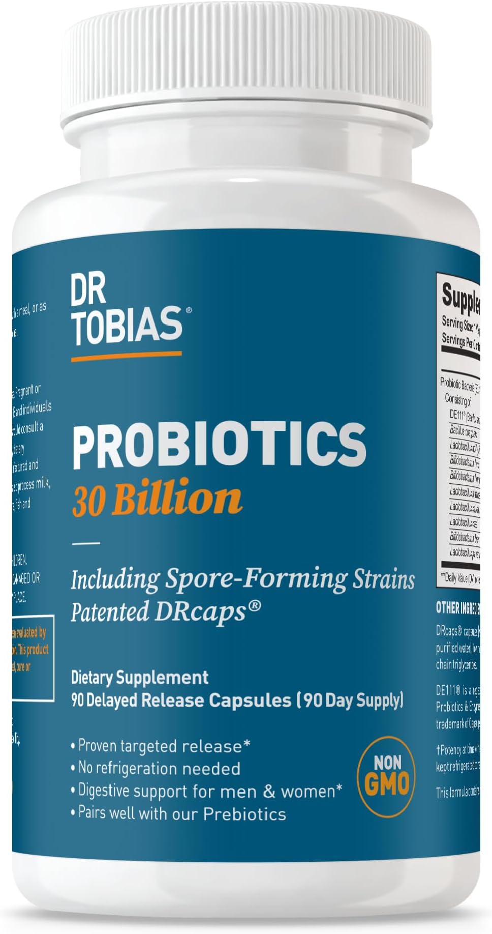Probiotics 30 Billion, 10 Strains, 30 Billion CFU's, Targeted Release Probiotics for Women & Men, Supports Digestive Health, Shelf-Stable, Non-GMO, 90 Capsules, 90 Servings