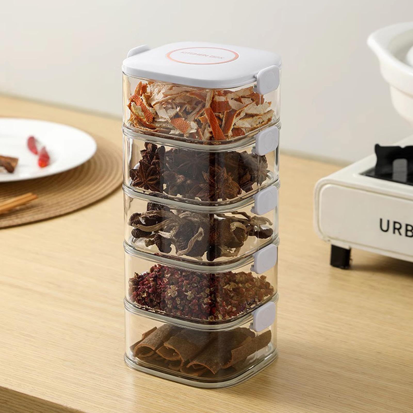 Amazon｜透明なスパイスポット - 調味料保存容器ラック 密封カバー付き 