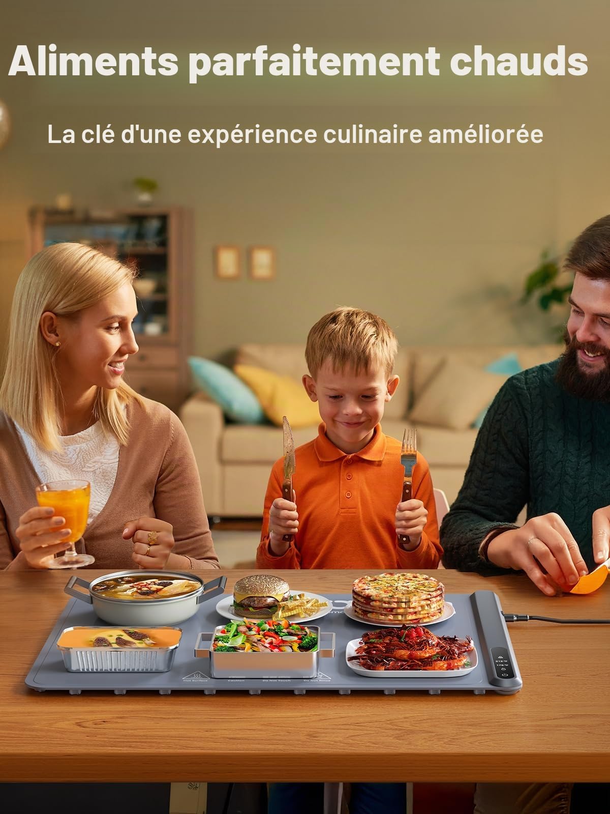 Anifrim Chauffe Plat Électrique, Plaque Chauffante Pliable Flexible avec Température Réglable, Chauffe Assiette à Réchaud pour Buffets Fêtes Banquet-Gris