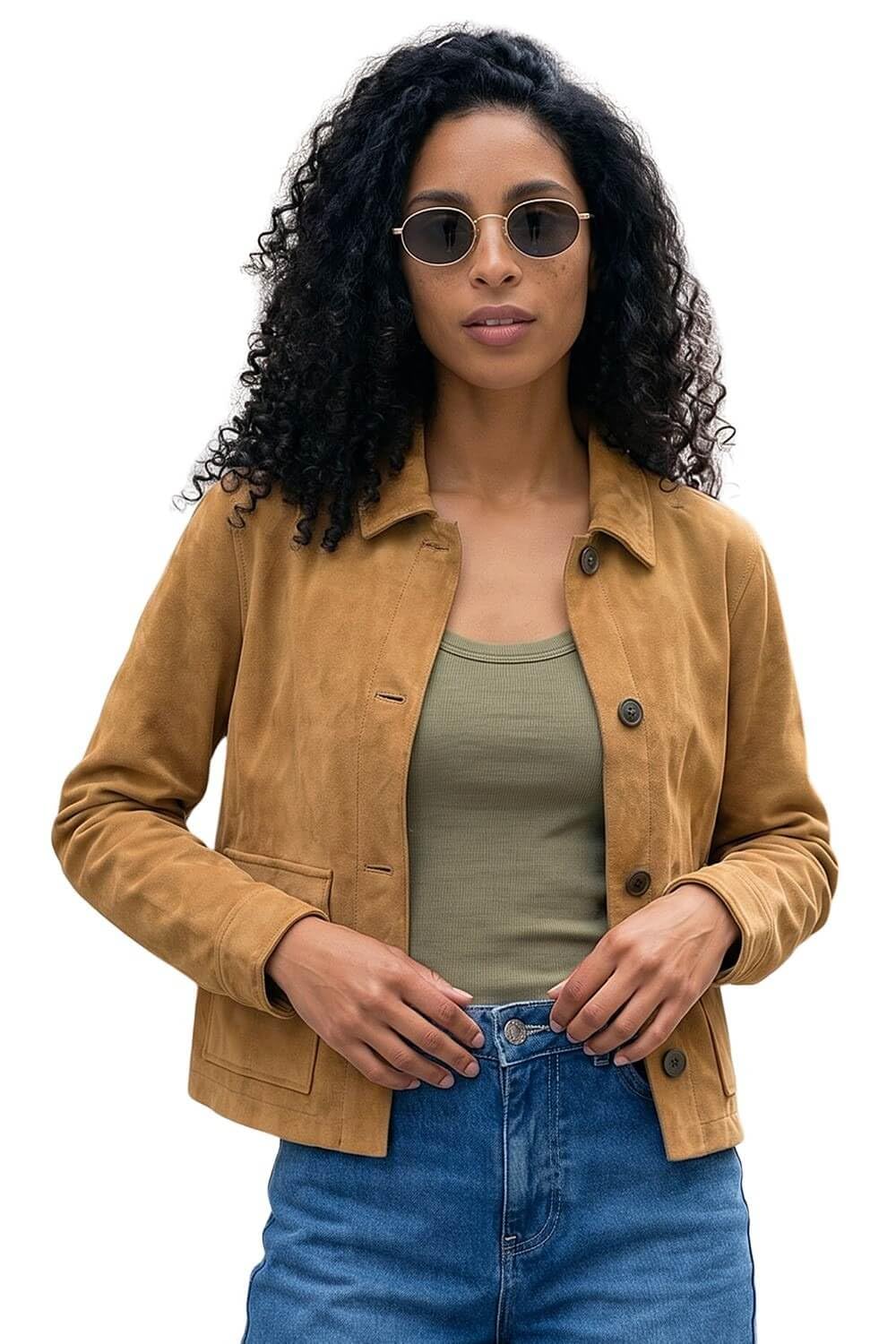 Roman Originals Women's Stone Faux Suede Button Jacket For Uk - Everyday Autumn Winter Collar & Revere Comfy Soft Evening Vacation Work Party Night Out - Size 18