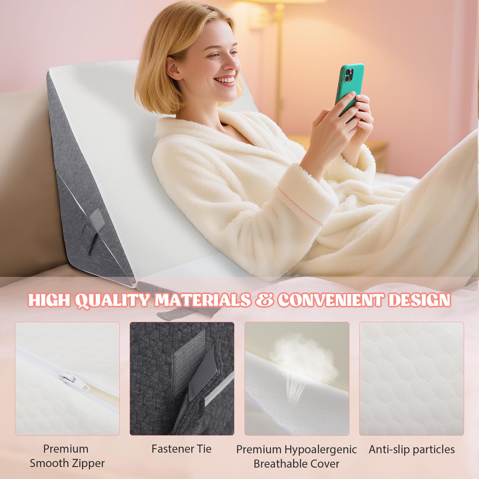 Cuscino a Cuneo per Letto 3pcs, Cuscino Antireflusso Adulti, Cuscino Triangolare Regolabile, Cuscinos di Reflusso Ergonomico per Apnea Notturna, Reflusso Acido, Elevazione Delle Gambe