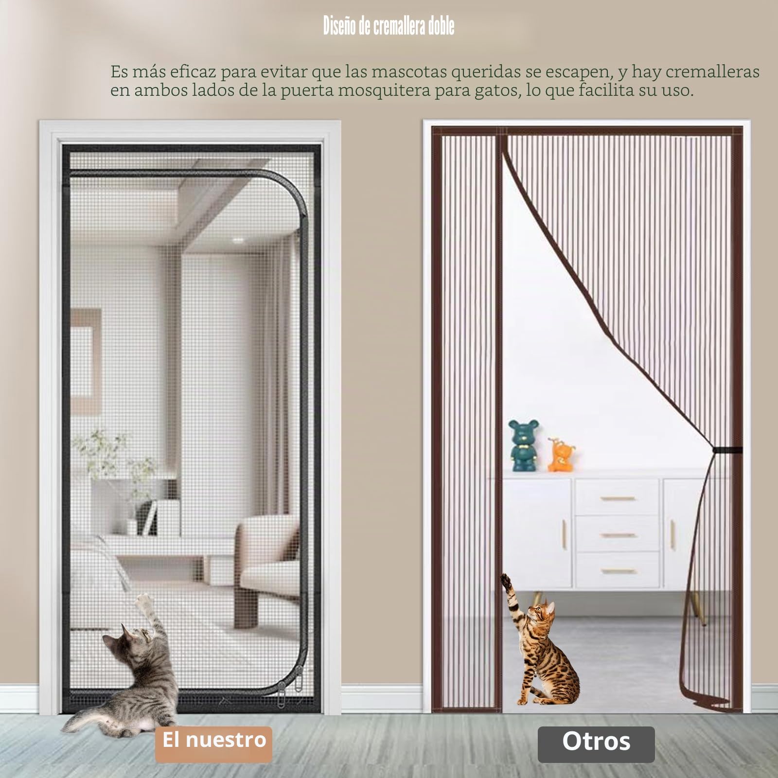 Rejilla para gatos, puerta de balcón, engrosada para perros y gatos, con cremallera, red de puerta para evitar que el gato se salga, rejilla de protección para gatos para salón, dormitorio (negro, 80