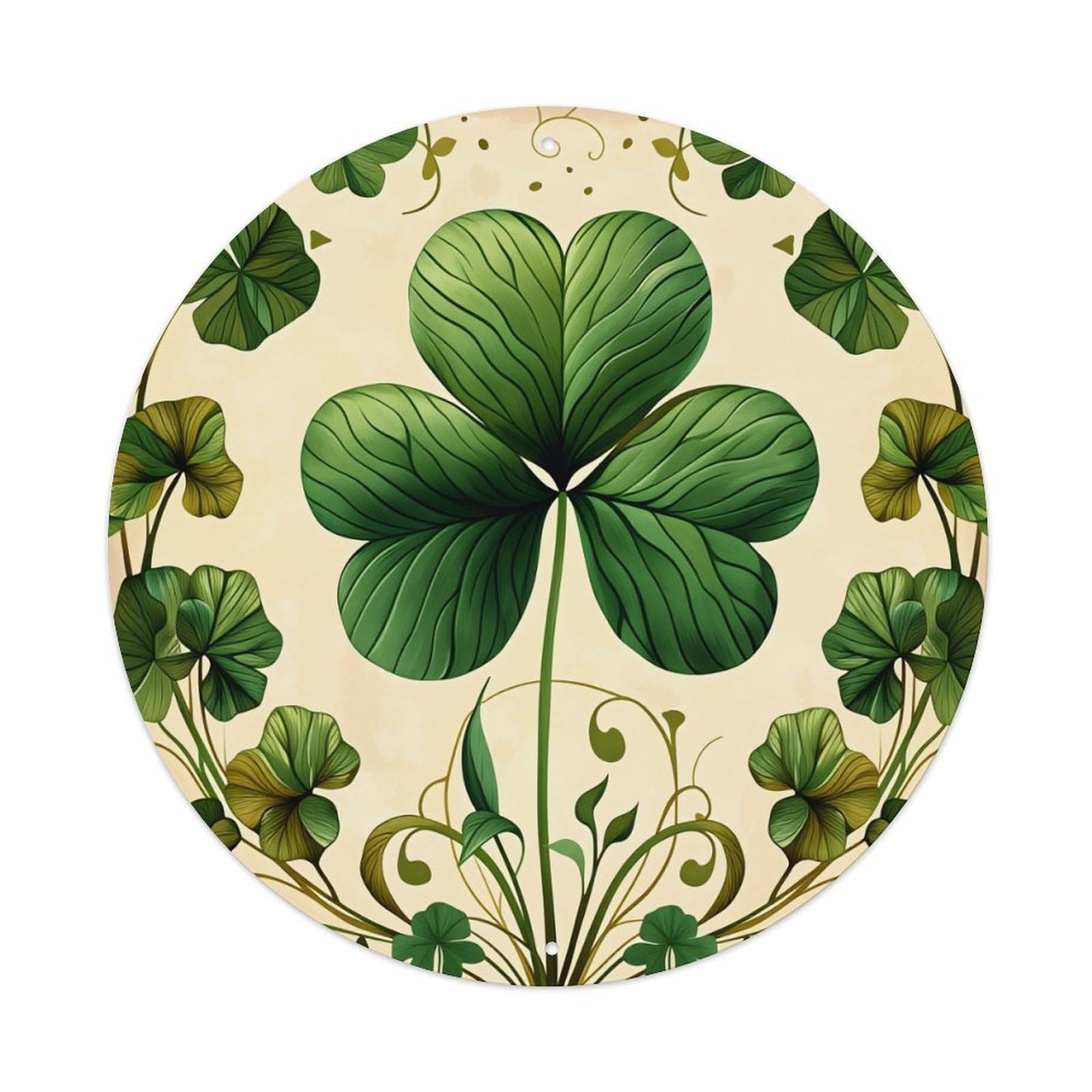 Clover Leaf Pattern Design Art Round Tin Sign Vintage Metal Poster, Home Bar Garage Man Cave Cafe Indoor & Outdoor Wall Decoration 8x8Inches