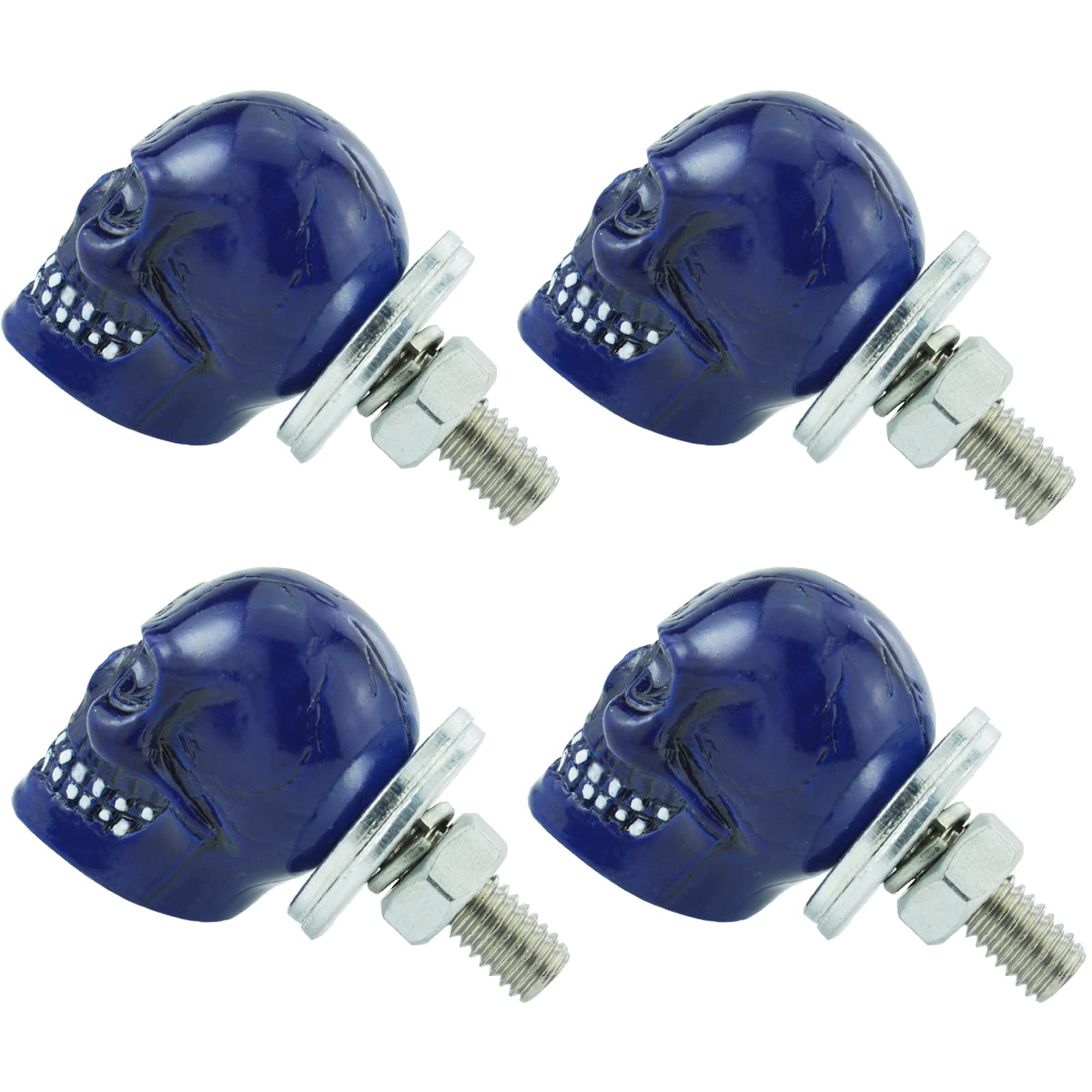 Temzzer Number Plate Screws Skull License Frame Fixings Anti Theft Accessories Bolts for Most Motorcycle Car Plate, Blue (4PCS)