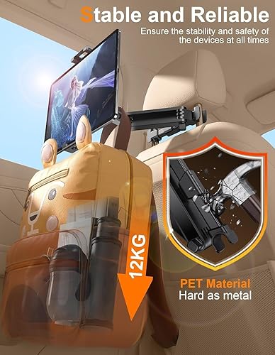 Miniatura 7 de Soporte giratorio para reposacabezas de automóvil de 360, soporte para iPad para automóvil, compatible con tabletas iPadiPhoneSamsung de 5.5 a 18.4