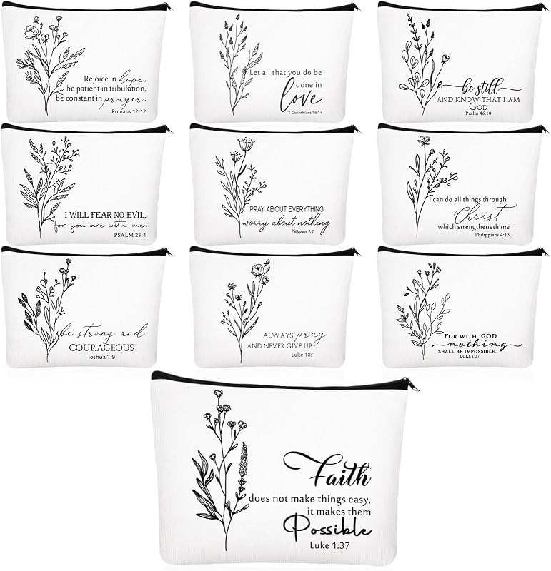 Huhumy Necessaires de Maquiagem com Temas Cristãos, Pacote com 10