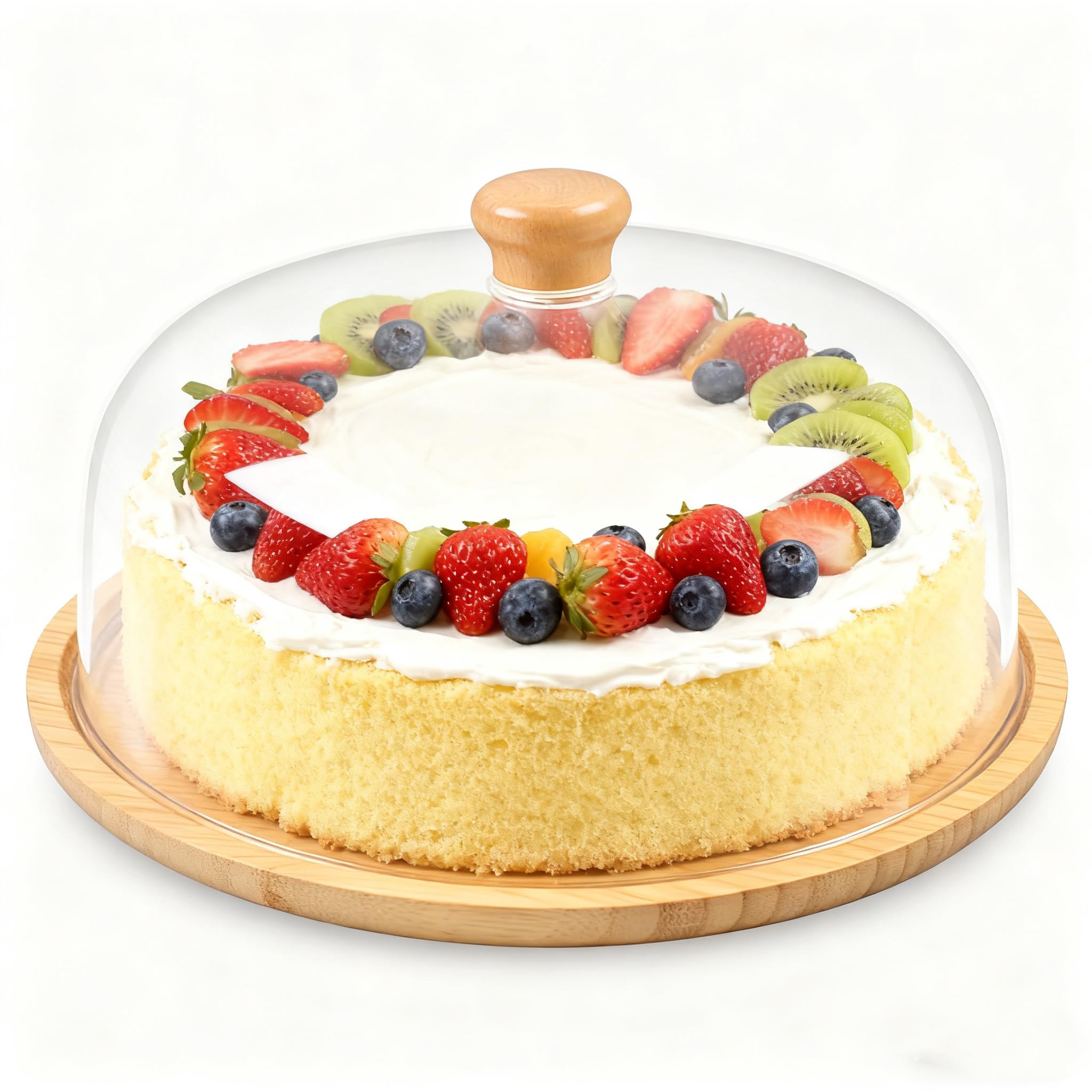 YedZen Wood Cake Stand with Dome Lid, 11inch Wooden Cake Plate with Acrylic Cover＆ Wood Handle, Flat Cake Display Stand for Cakes, Party Wedding, Birthday, Cheese Boards — image 1