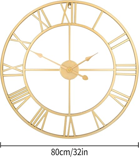 Vista 56 de Large Wall Clock, Metal Retro Roman Numeral Clock, Modern Round Wall Clocks Almost Silent, Easy to Read for Living Silver