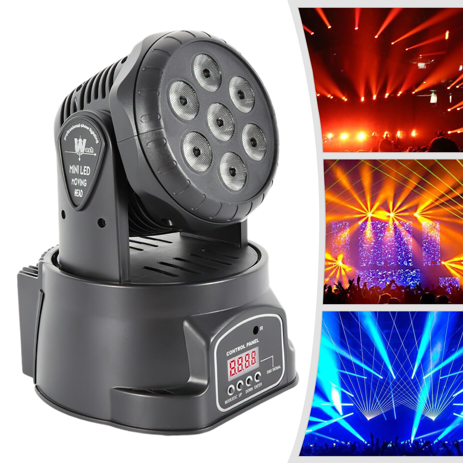 Moving Heads, 105W Bühnenbeleuchtung 7 LED RGBW Moving Head Bühnenlicht mit LED-Anzeige Bildschirm und Fernbedienung, für Hochzeiten, Geburtstagsfeiern, Bankette, Bars, KTV, 19 * 19 * 17cm