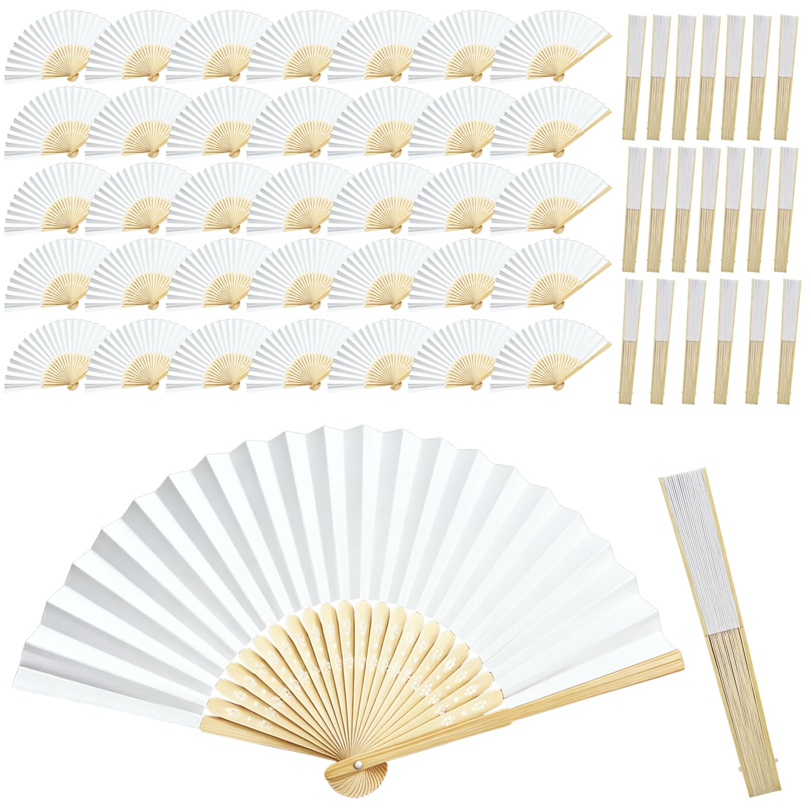 Photo 1 of 50pcs White Paper Hand Fans Bulk – Bamboo Folding Fan, Hand Fan Foldable, Chinese Fan|Fans in Bulk, Wedding Fans, Paper Fans Bulk, Bulk Fans, Abanicos de mano para fiesta – Wedding Favors for Guests.