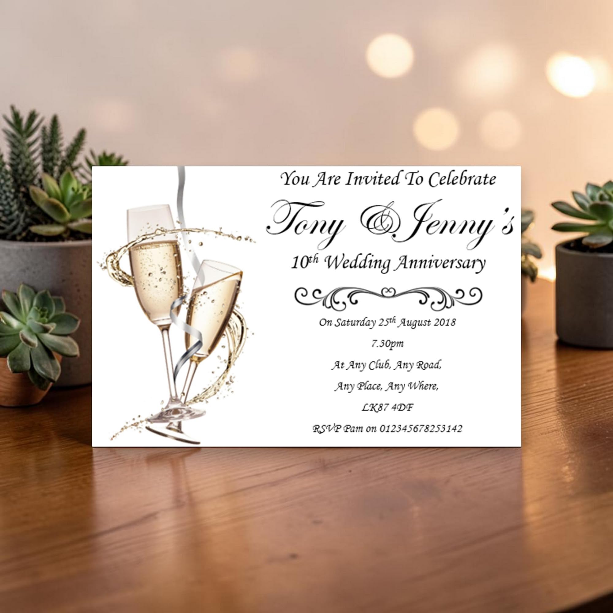 Bespoke Candy Delights Personalised Beautiful Wedding Anniversary Invitations/Invites Ref WA22 Complete with self seal envelopes (80)