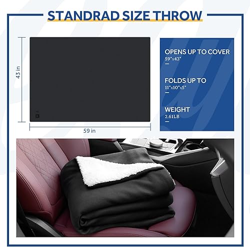 Miniatura 7 de SEALY Manta térmica para automóvil de 12 voltios con 2 puertos de salida USB, 3 niveles de calefacción y apagado automático de 4 horas, manta
