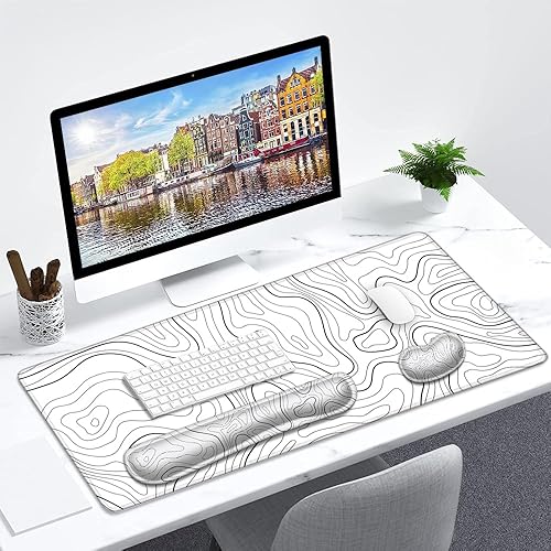 Miniatura 7 de Juego de alfombrillas para mouse y teclado, alfombrilla de mouse extendida para juegos + soporte para reposamuñecas para teclado, espuma