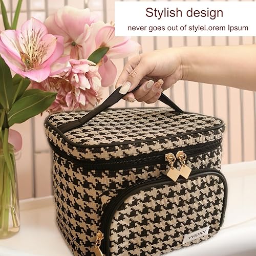 Miniatura 7 de Bolsa de maquillaje de pata de gallo, bolsa de maquillaje para mujer, bolsa de viaje para artículos de tocador, bolsa de cosméticos de