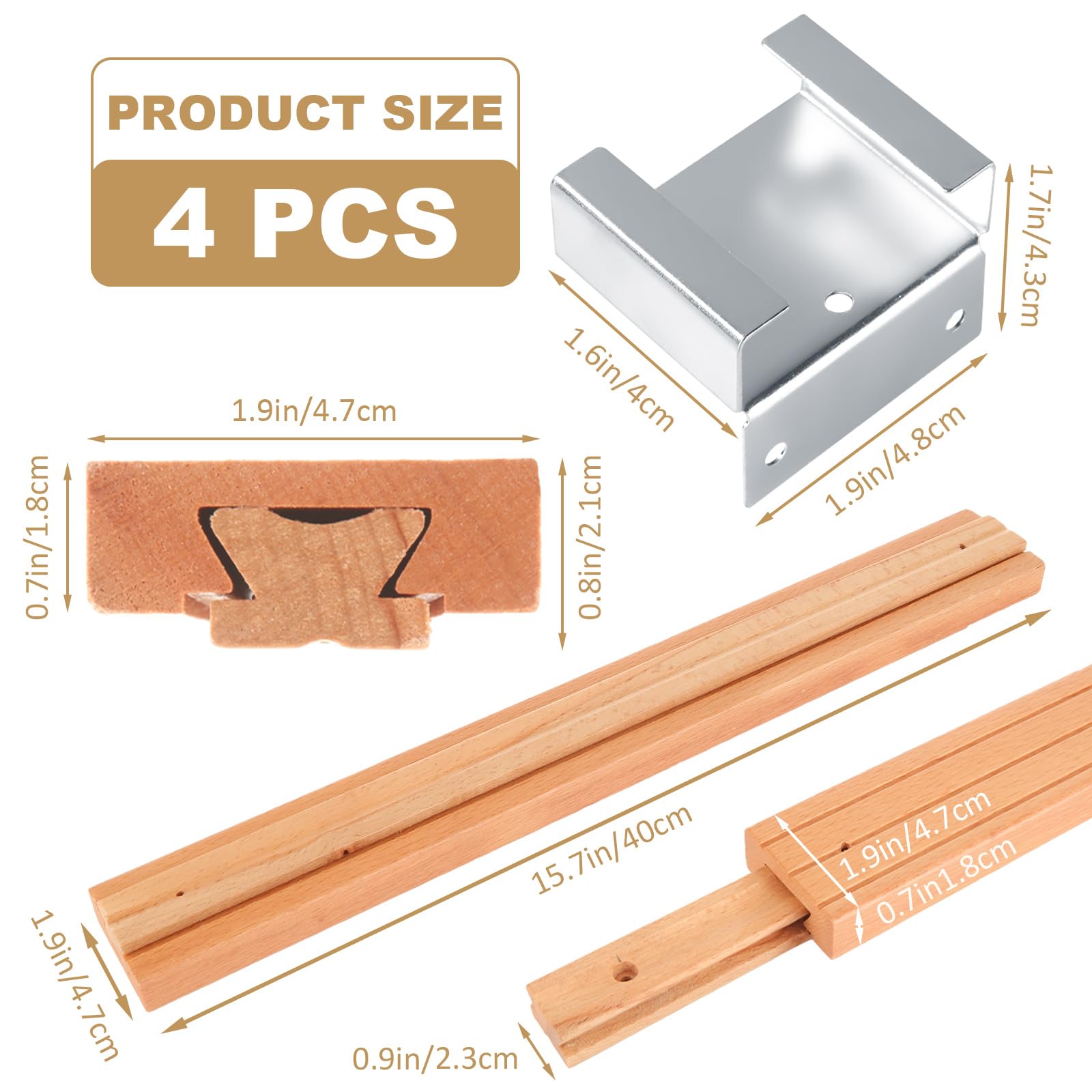 WOPPLXY 4 PCS Wood Drawer Slides, 16 Inch Wooden Drawer Slides with Metal Slide, Wood Center Mount Drawer Slides Replacement Part
