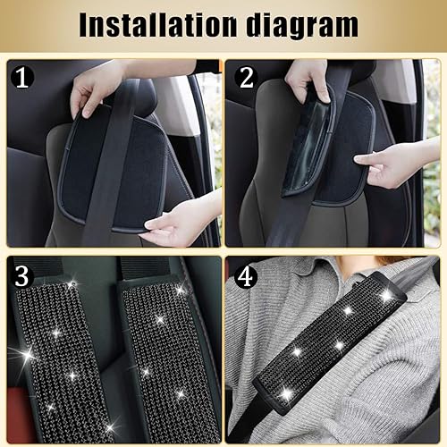 Miniatura 5 de JDDRY Paquete de 2 fundas brillantes para cinturón de seguridad, fundas para cinturón de seguridad para mujer, almohadilla para el hombro,