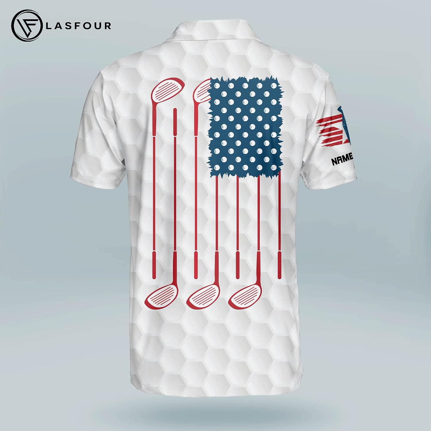 LASFOUR Personalized Funny Golf Polo Shirt for Men Proud Golf American Flag Polo Shirt, 3D Patriotic Men's Golf Polo Shirts (Flag2)
