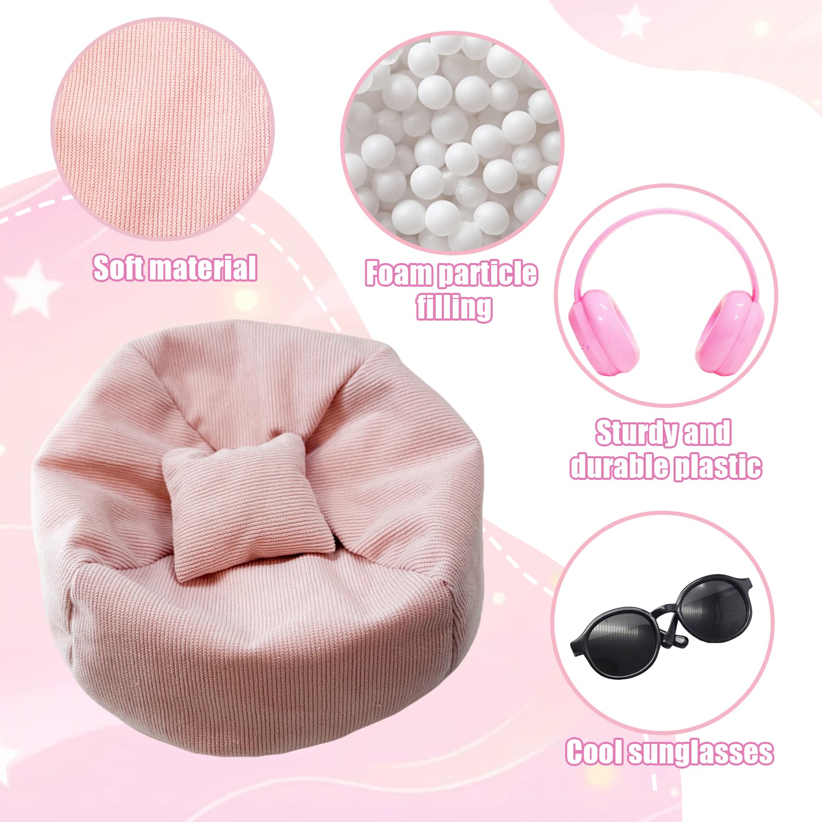 Mini Bean Bag Chair for 15-17cm Dolls Seat Soft Cute Sofa with Pillow Table - Image 4