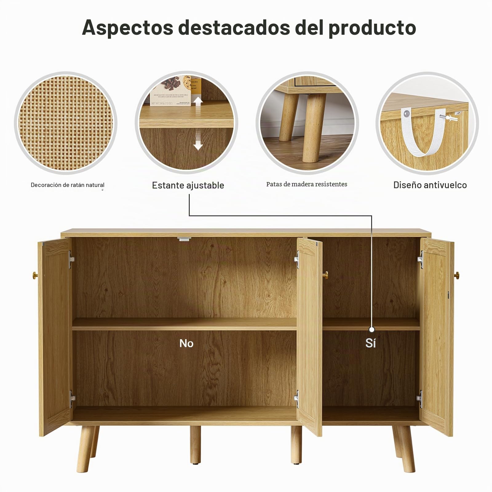Aparador Buffet 3 Puertas Aparador para Salón Moderno con Estantes Ajustables, Armario de Almacenamiento para Comedor Entrada Mueble para TV 120x40x82 cm para Cocina, Entrada, Dormitorio