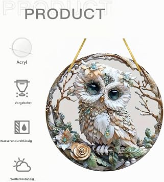 2D Hanging Window Decoration Owl in Stained Glass Look Colourful Acrylic Suncatcher with Chain Decorative Pendant for Indoor and Outdoor Use (Garden Balcony Window)