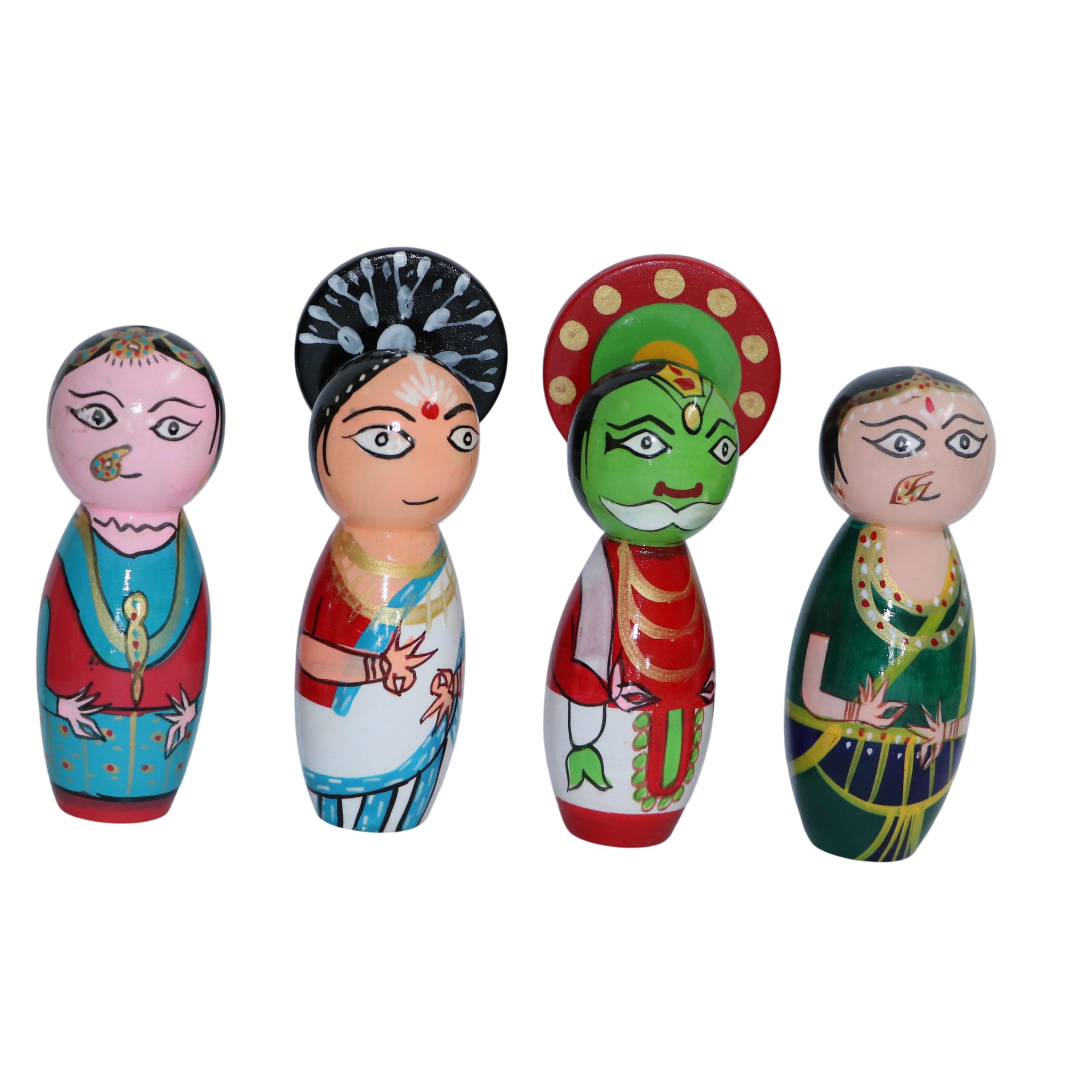 Handpainted Kathakali Wooden Doll Set, Traditional Indian Classical Dance Figurines, Set of 4-image-26