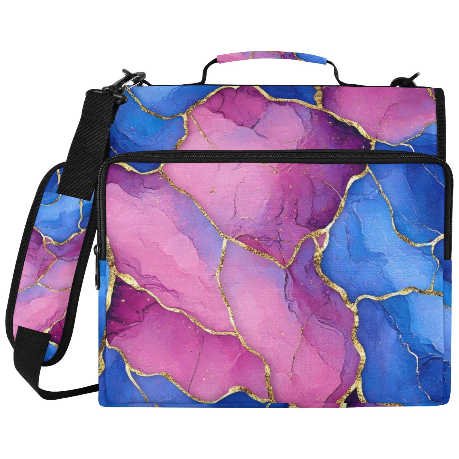 Colorful Gem Crackle Art Zipper 3 Ring Binder Bag