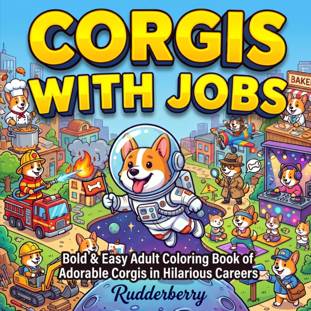 Corgis with Jobs Coloring Book: Funny Dogs in Careers: Bold & Easy Adult Coloring Book of 50 Adorable Corgis in Hilarious Careers - Stress Relief & Relaxation (The Rudderberry Corgi Collection)