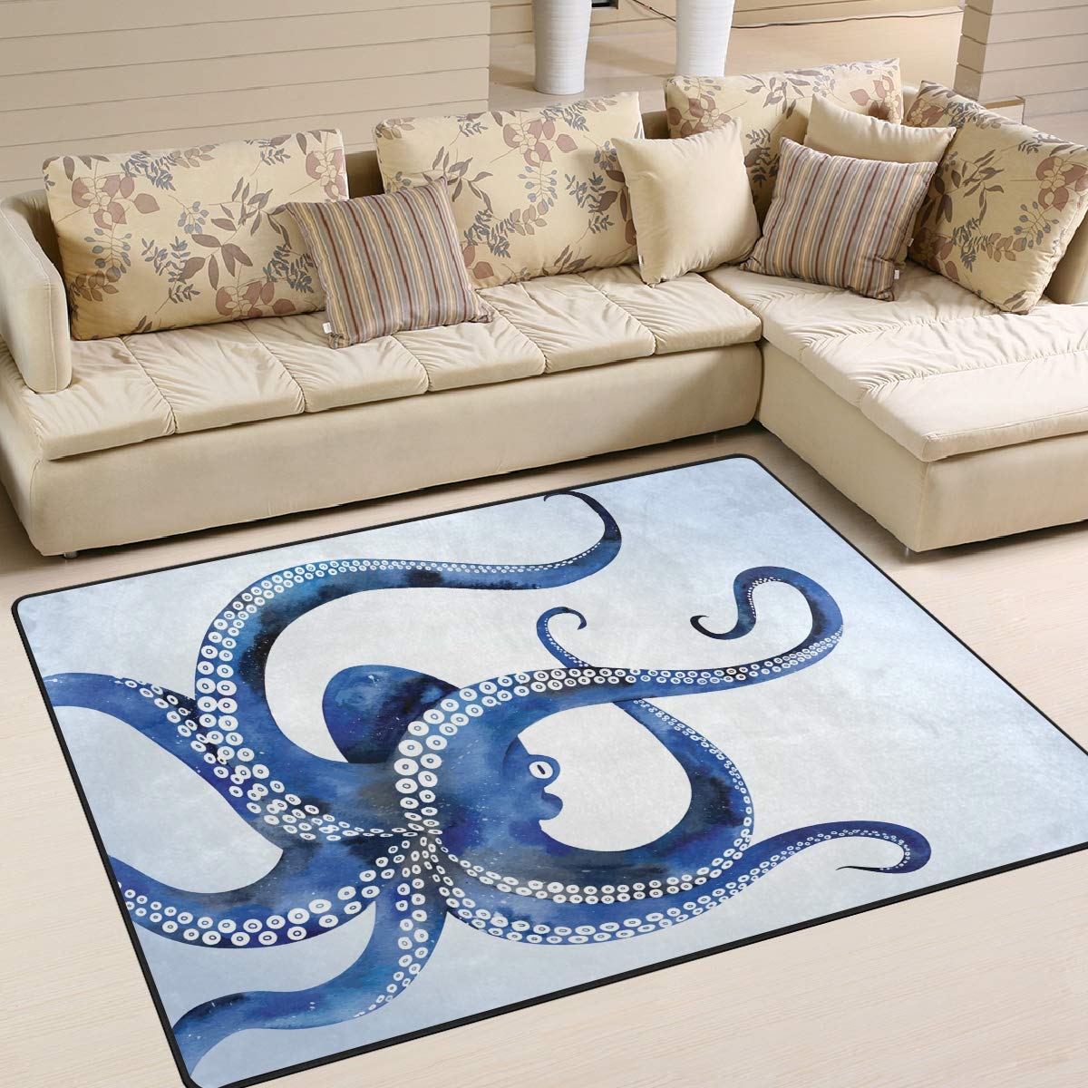 ALAZA Blue Marine Kraken Octopus Area Soft Non Slip Floor Mat Washable Carpet for Bedroom Living Room One Piece 5x7 Feet