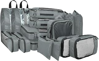 FATMUG Polyester Packing Cubes Travel Bag Organiser Set Of 15(2L,2M, 2S, 2Slim, 3 Shoe & 4 Laundry Pouch)-Grey Price In India